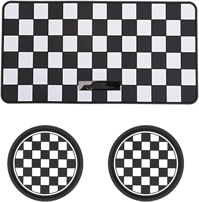 Car Interior Accessories Set – 2PCS Silicone Cup Holder Coasters & 1PCS Anti-Slip Dashboard Pad, Universal Non-Slip Rubber Mat for Phone Keys Sunglasses, Fit for Car SUV Truck