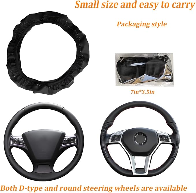 zipelo Elastic Stretch Steering Wheel Cover, Microfiber Breathable Ice Silk, Universal 15 Inch Anti-Slip Car Steering Wheel Protector, Warm in Winter and Cool in Summer for Women (Style4-Black)