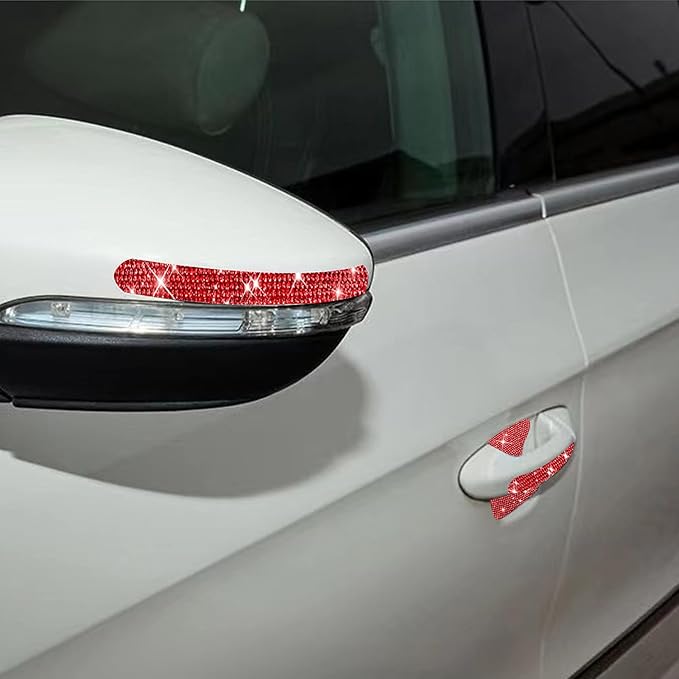 BetterJonny 10PCS Crystal Scratches Protector, Rhinestone Handle Stickers Bling Protection for Women's Car Stickers (Red)
