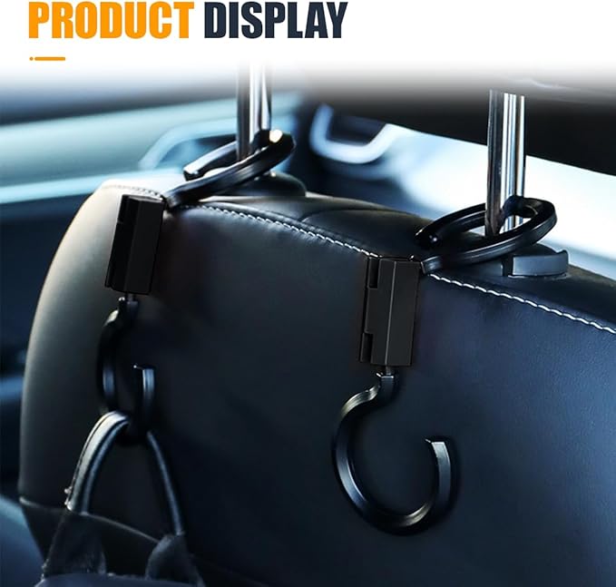 YoRise 2PCS S-Style Car Back Seat Headrest Hook, 360° Rotation Auto Seat Storage Hanger, Universal Vehicle Interior Organizer Accessories for Purse, Handbag, Coat, Umbrella, Grocery Bag (Black)