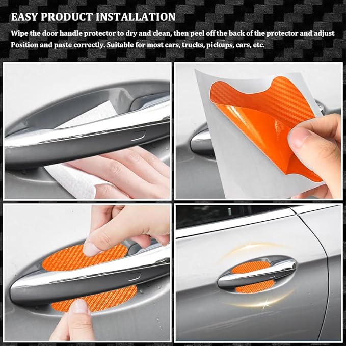 4PCS Car Door Handle Cup Scratch Protectors, Carbon Fiber Anti-Scratches Car Door Cup Protector, Universal Door Handle Protective Film, Car Door Handle Paint Cover Guard Pad for Most Car Handles