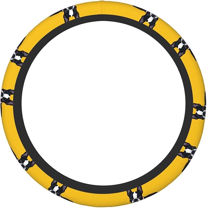 Boston Terrier Print Car Steering Wheel Cover, 15 Inch Steering Wheel Cover Stylish Decor for Most Cars