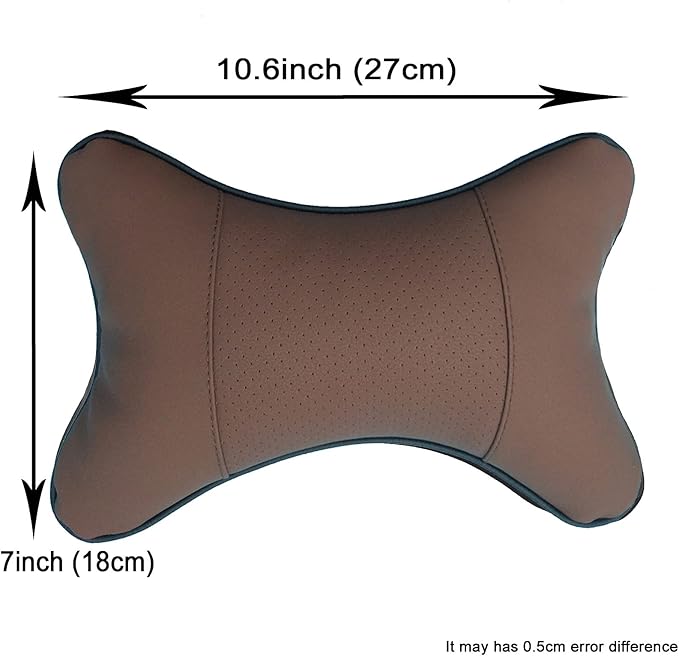 Thomakoo Car Neck Pillows 2pcs Pack Car Headrest Pillow Pu Leather Car Cervical Pillows for Traveling Car Pillows Filled by Fiber (Brown)