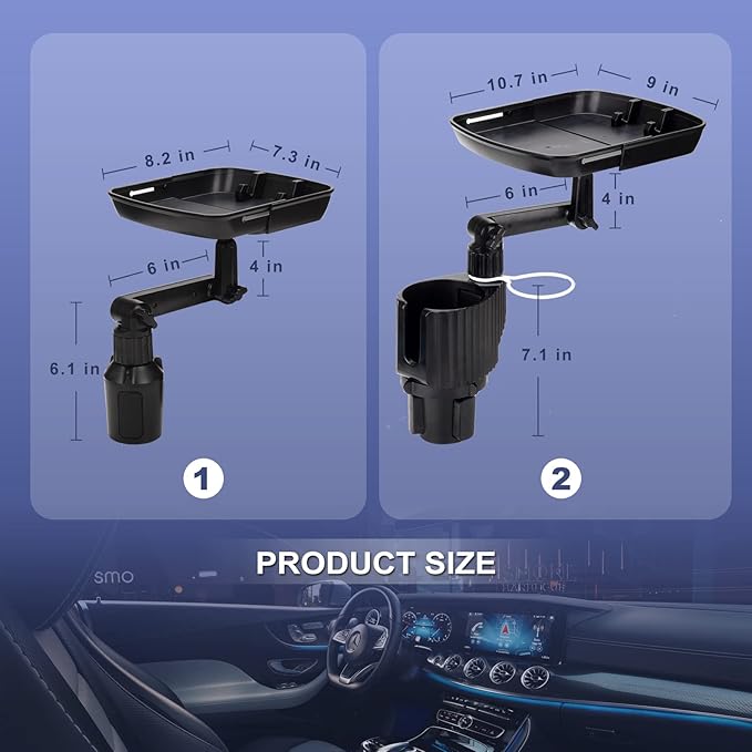 Qihoo Car Cup Holder Tray Table Multifunctional Car Tray for Eating 360° Swivel Adjustable Car Food Eating Tray Table and Base with Extra Phone Slot（Enhanced Tray deepening） Black