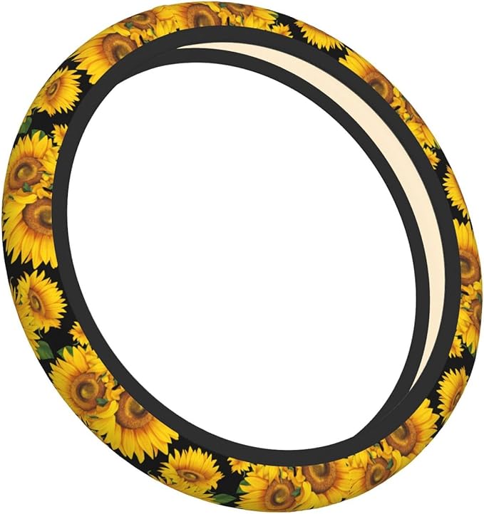 Sunflower Neoprene Steering Wheel Cover for Men Women Anti-Slip Elastic Steering Wheel Protective Cover 15in Universal Car Accessories Fit Cars, SUVs, Auto