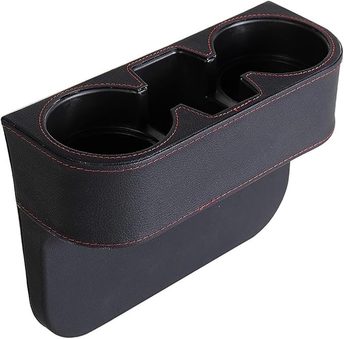Car Cup Holder, Auto Front Seat Cup Holder, PU Leather Cover Cup Drink Holder, Car Seat Gap Filler Organizer, Side Cup Holder for Car Coin Bucket, Cell Mobile Phone Holder, Black