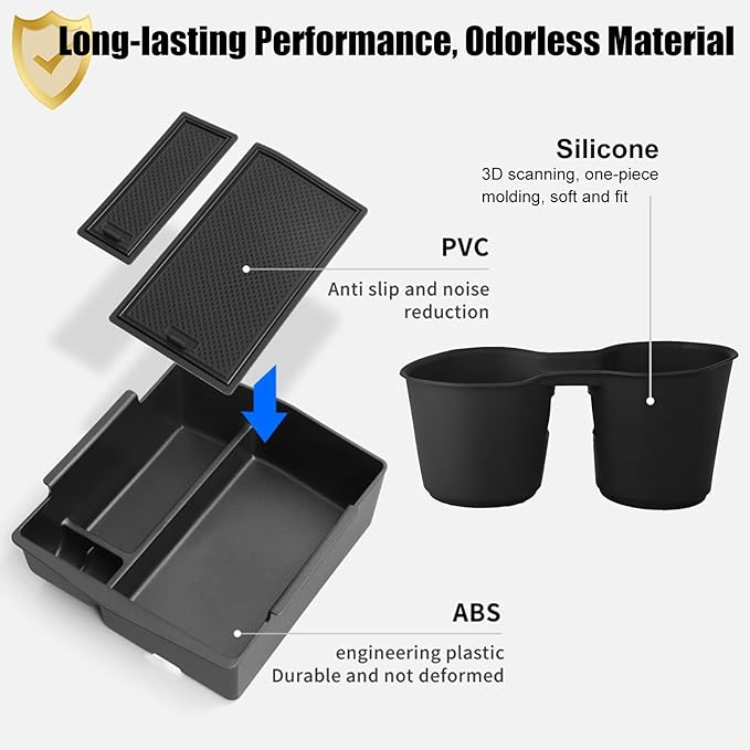 Upgraded Center Console Organizer for Subaru Forester Accessories 2025 2026, Armrest Storage Box + Silicone Cup Holder + Hidden Box + Wireless Charging Protective Pad With Non-Slip Mat 4Pcs Set, Black