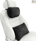2PCS Car Pillow for Car Neck Pillow for Driving Seat Leather Neck Support Soft Cushion Back Support Head-Rests for Vehicle Sleeping with Elastic Adjustment Strap (Black, Head and Lumbar)