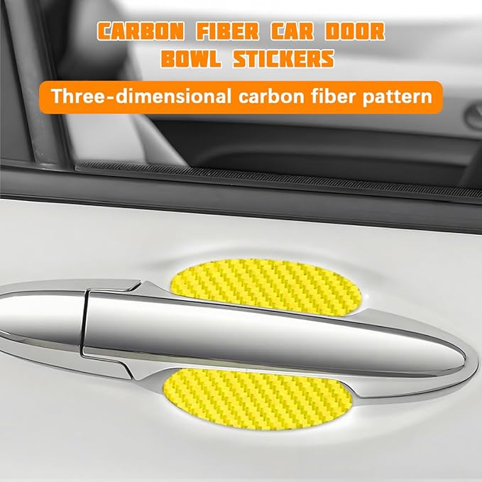 Car Door Handle Cup Protector, 4PCS Carbon Fiber Anti-Scratch Vehicle Door Handle Bowl Sticker, Self-Adhesive Automotive Paint Protective Film, Universal for SUV RV Truck (Yellow)