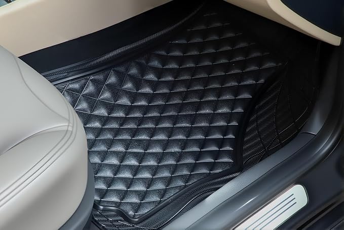 Universal Trim-to-Fit Car Floor Mats for Cars Trucks SUVs Rubber Non-Slip Waterproof All Weather Protection Floor Liner-Black