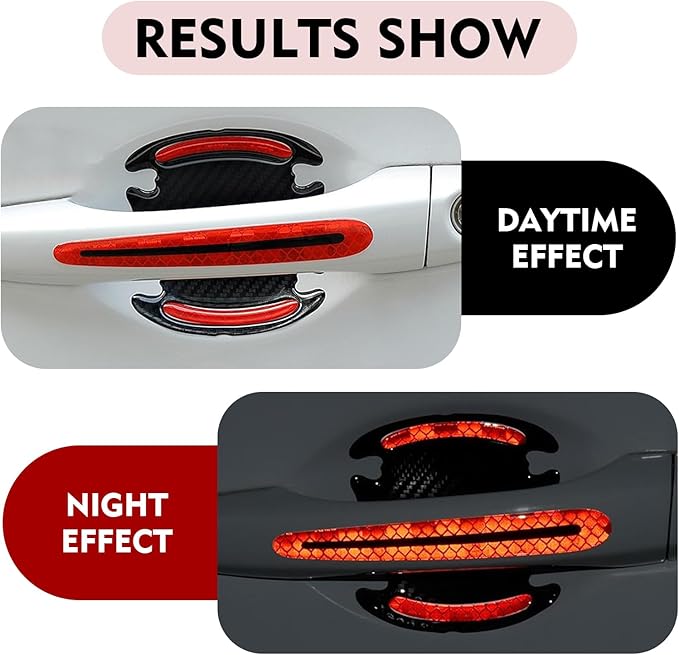 8 PCS Car Door Handle Protector Sticker, PVC Carbon Fiber Reflective Door Bowl & Handle Decoration Decal, Anti-Scratch Car Handles Sticker, Universal for Most Cars (Red)