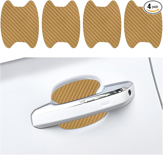 Car Door Handle Cup Scratch Protector, 4PCS 3D Carbon Fiber Vehicle Handle Bowl Sticker, Automotive Exterior Door Cup Protection Decal, Universal for SUV Caravan Automobile (Gold)