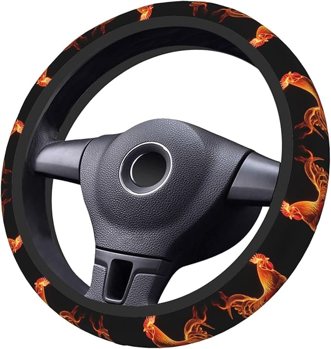 Colorful Fire Rooster Universal Fit Steering Wheel Cover for Car, Truck, and SUV, Durable Steering Wheel Protection