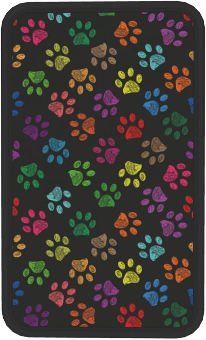 DORKEIXIA Dog Paw Prints Rainbow Colorful Foot Prints Auto Center Console Armrest Pad Universal Car Center Console Cover Seat Box Cover for Sedan, Van, SUV, Truck Car Accessorie