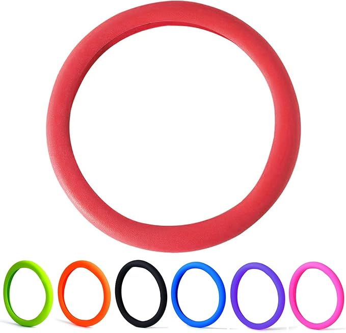 30% Thicker Universal Stretchy Silicone Steering Wheel Cover for 14” 15” 16” Wheels - Anti-Slip Grip & Enhanced Control for Men & Women, All Weather Protection (red)