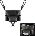 Car Purse Holder Between Seats, Luxury Leather Front Seat Back Handbag Organizer with Tissue Box Cup Holders, Auto Large Capacity Multi Pocket Purse Holder Hanging Storage Bag (Black)