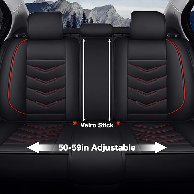 MVRVMV for Ford Ranger 2005-2026 Seat Covers, Waterproof Leather Seat Cover with 2* Neck Pillow and 2* Lumbar Support (5 Seat Luxury,Black-Red)