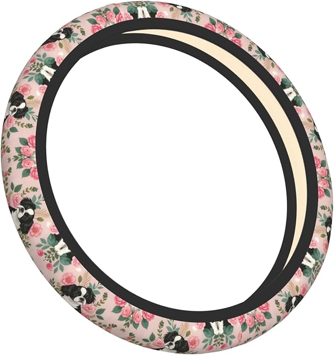 Japanese Chin Dog Universal Fit Steering Wheel Cover for Car, Truck, and SUV, Durable Steering Wheel Protection