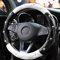 YOGURTCK Cute Diamond Soft Leather Anti-Slip Steering Wheel Cover with Bling Bling Crystal Rhinestones, Universal 15 Inch for Women Girls, Fit Vehicles, Sedans, SUVs, Vans, Trucks - Black and White
