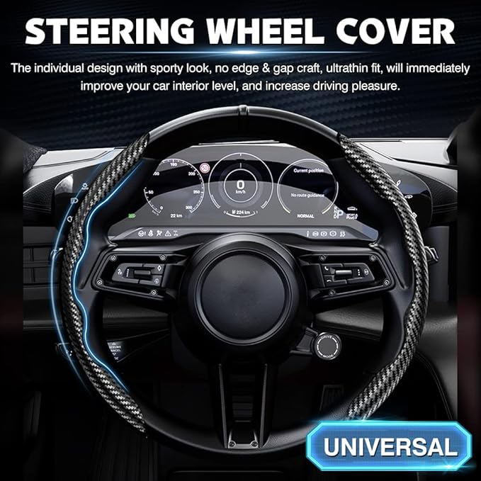 Cartist Steering Wheel Cover, Carbon Fiber Steering Wheel Cover, Wheel Cover for Men/Women, Anti-Slip, Durable, Universal for 99% Car (Black+Red)
