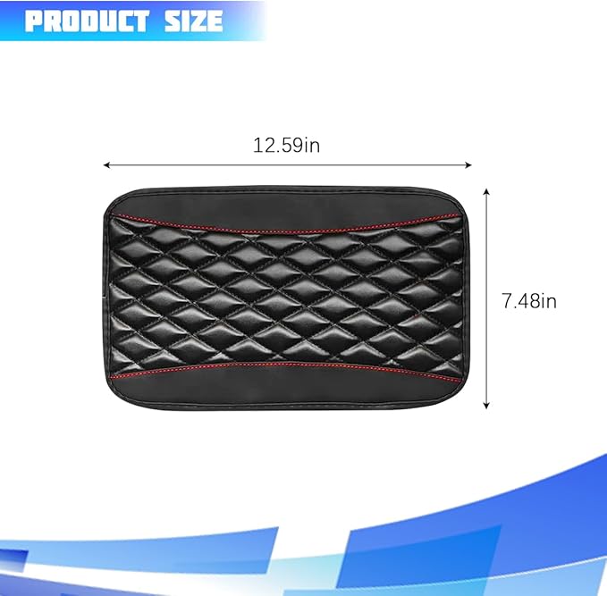Car Center Console Cover, Comfortable PU Leather Vehicle Armrest Storage Box Cushion Pad, Anti-Scratch Automotive Interior Arm Rest Cover Protector, Universal for Truck SUV Sedan (Black)