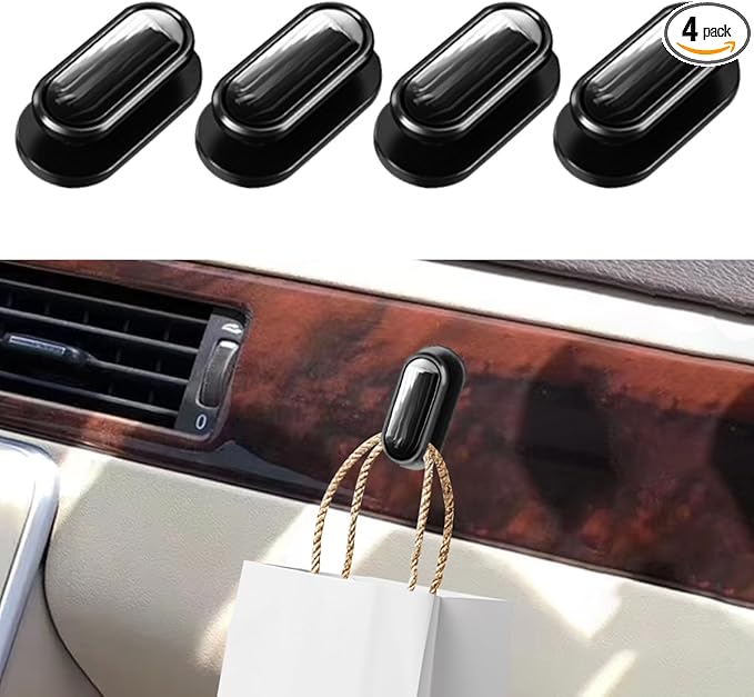 4PCS Black Car Mini Hooks - Multifunctional Self-Adhesive Backseat Hangers Car Storage Hook Stickers on Dashboard - Universal Wall Hanging Hooks for Keys Earphone Cable (Black)