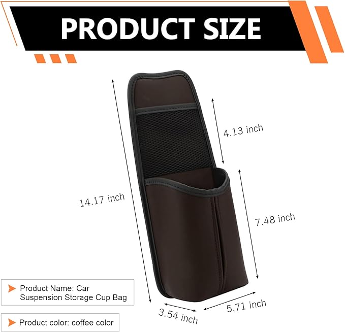 Car Tissue Holder, Leather Seat Side Strap-On Organizer Box with Mesh Net, Multifunctional Hanging Card Cup Holder Storage Bag, Universal for Most Cars (Coffee)