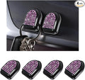 4 PCS Bling Car Mini Hooks, Cute Rhinestone Adhesive Back Seat Auto Hangers, Multifunctional Crystal Hanging Storage Hook for Vehicle Dashboard Wall Hat Coat Towel Key (Pink)