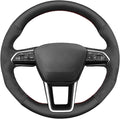 MEWANT Hand Sew Black Genuine Leather Dark Gray Athsuede Steering Wheel Wrap for Audi A6 A6 Allroad A7 RS 6 Avant RS 7