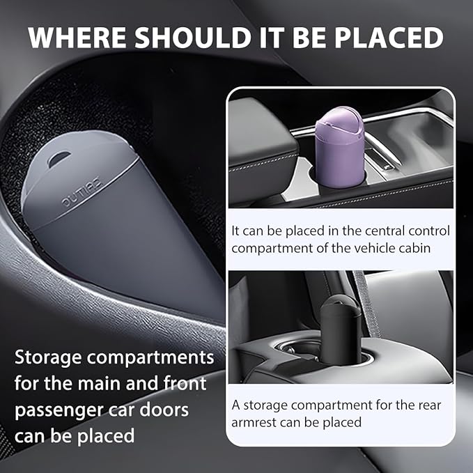 Car Trash Can with Lid, Silicone Leakproof Mini Round Vehicle Garbage Bin for Cup Holder, Portable Automotive Interior Waste Storage & Organizers Accessories, Universal Fit (Gray)