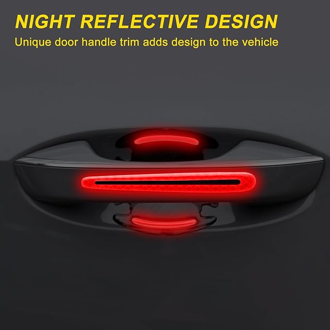8 Pcs Reflective Door Handle Stickers, PVC Car Door Cup Protectors, Universal Auto Door Handle Protective Film, Anti-Scratches Stickers for Most Cars, SUV and Vans (Red)