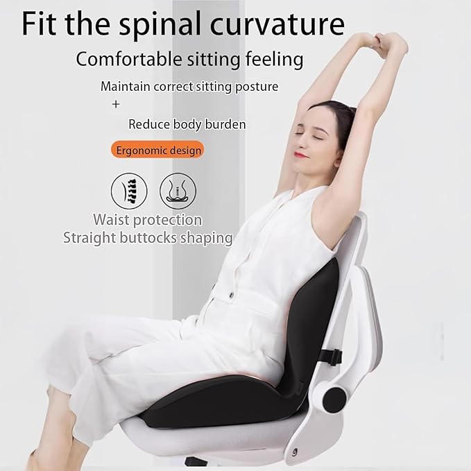 Ergonomic Memory Foam Seat Cushion with Lumbar Support, Office Chair and Car Seat Cushion for Back Pain Relief, Pressure Reducing Comfort Pad, for Parents and Friend,Black