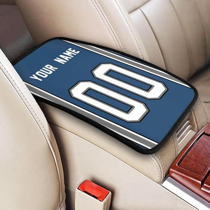 Custom Car Armrest Cover,Add Personalized Name and Number As Gifts for Loyal Football Fans,American Football Auto Center Console Pad Car handrail Box Cushion,Fit for Most Car Seat Box Cover Protector