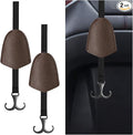 2PCS Car Seat Hooks for Headrest, Leather Car Seat Back Storage Hanger with Double Hooks, Universal Hidden Auto Organization Accessories for Purses, Bags, Umbrellas, Handbags (Coffee)