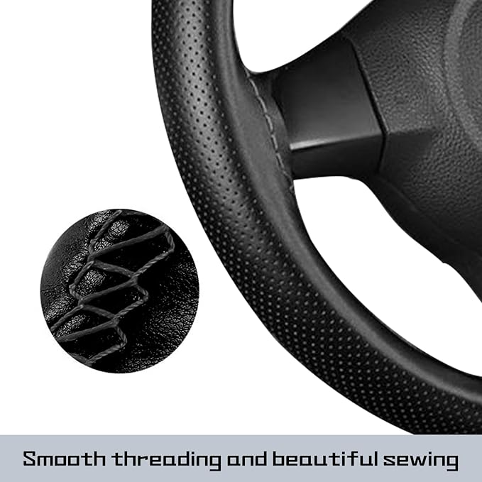 Comfortable Leather Steering Wheel Cover, Non Slip and Breathable, Suitable for 15 Inch Steering Wheel (Black) ﻿