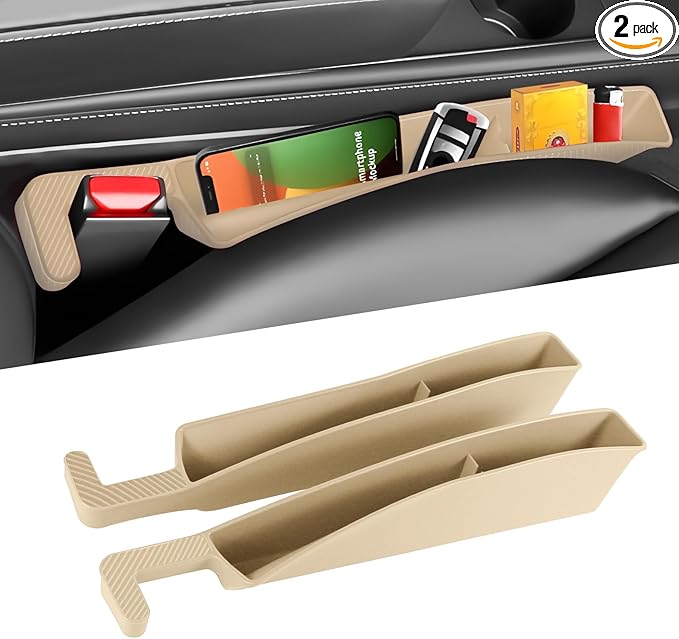 2PCS Car Seat Gap Filler Organizer, Car Seat Organizer, Multifunctional Seat Gap Storage Box for Phone Key, Fill The Gap & Stop Things from Dropping, Universal for Most Vehicles (Beige)