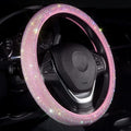 Car Steering Wheel Cover Pink for Women Girls Cute Bling Accessories 15 Inch Universal Colorful Crystal Rhinestone Diamond Rainbow Anti-Slip Wheel Protector