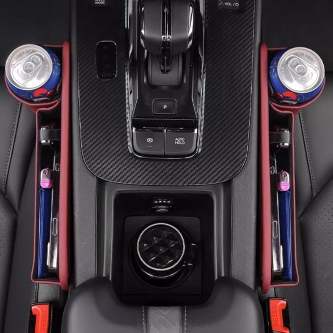 Seat Gap Storage Box, car seat Gap Filler Manager with Cup Holder and Charging Hole, car seat Manager, Leather Cup Holder Gap Bag (Main Driver-Black)