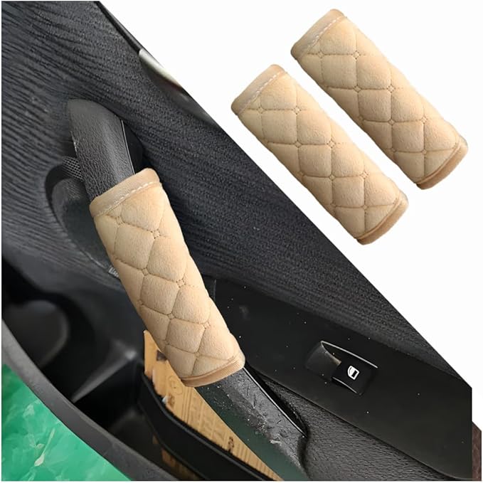 2PCS Car Grab Handle Cover, Soft Velvet Vehicle Door Pull Handle Protector, Anti-Scratch Automotive Interior Grip Gloves Decoration Accessories, Universal for SUV, Sedan, Truck (Beige)