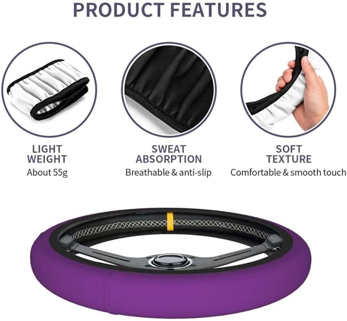 Elastic Stretch Steering Wheel Cover,Warm in Winter and Cool in Summer, Car Universal 15 inch, Microfiber Breathable Ice Silk, Anti-Slip, Odorless, Easy Carry,Purple