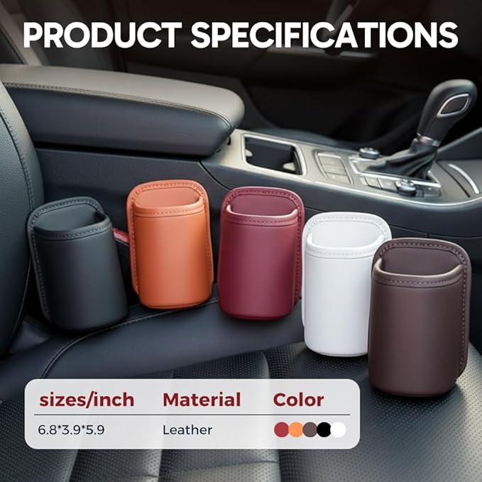 Universal Leather Car Door Cup Holder Trash Can, Leakproof Car Trash Bin,Multifunctional Back Seat Car Organizer for Hold Phones, Snacks, Drinks (Red)