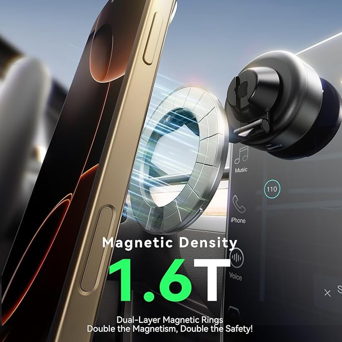 Electric Magnetic Car Phone Holder, 360 Rotation Vacuum Suction Cellphone Mount Foldable Car Mount Stand for iPhone12-16,Mirror/Glass/Screen/Smooth Surface (Not Charge Phone)