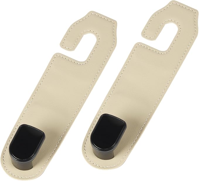 Gluebar Car Purse Hook, Car Seat Leather Hooks for Headrest, Car Hanger Storage Organizer for Purse and Bags,Multifunctional Car Seat Backrest Storage Accessories(Beige-2 Pack)