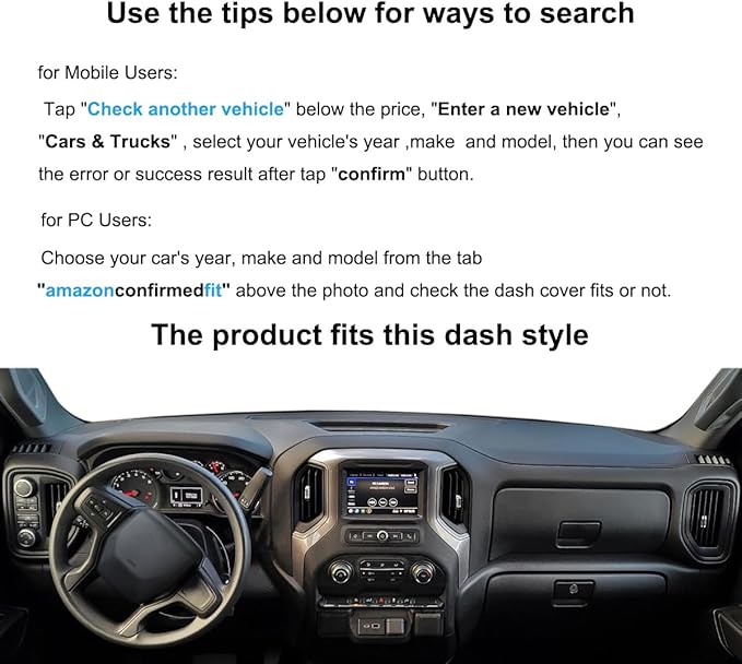 Yiz Dash Cover Mat Custom Fit for 2019-2025 Chevy Chevrolet Silverado 1500 2500HD 3500HD/2019-2023 GMC Sierra 1500 2500HD 3500HD w/o Head Up Display and Speaker Cutout,Dashboard Pad Carpet(Black) J130