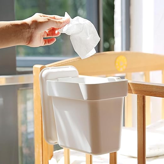 0.8 Gallon Hanging Small Trash Can with Lid for Cupboard/Bathroom/Bedroom/Office/Camping,7.7 x 4.75 x 6.7 inches, White