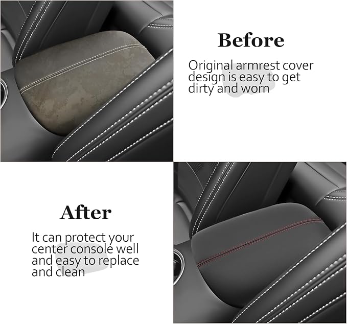SKTU for 2024 2025 2026 Ford Mustang Accessories Center Console Cover for 2024 2025 2026 Ford Mustang Armrest Cover 2024 2025 2026 Mustang Center Console Cushion (Black with Red Line)