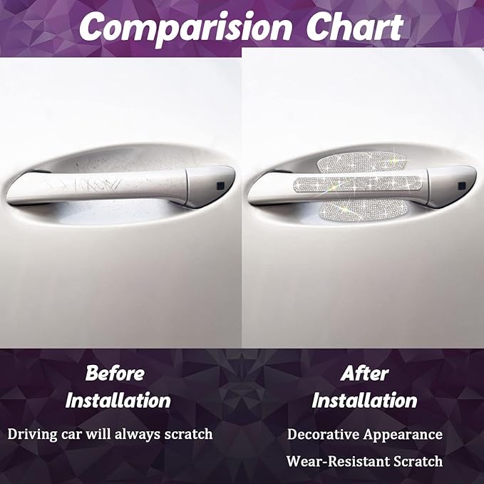 Gengki 10PCS Car Door Handle Bling Rhinestones Stickers Universal Auto Door Handle Scratch Cover Guard Protective Film Pad Sliver