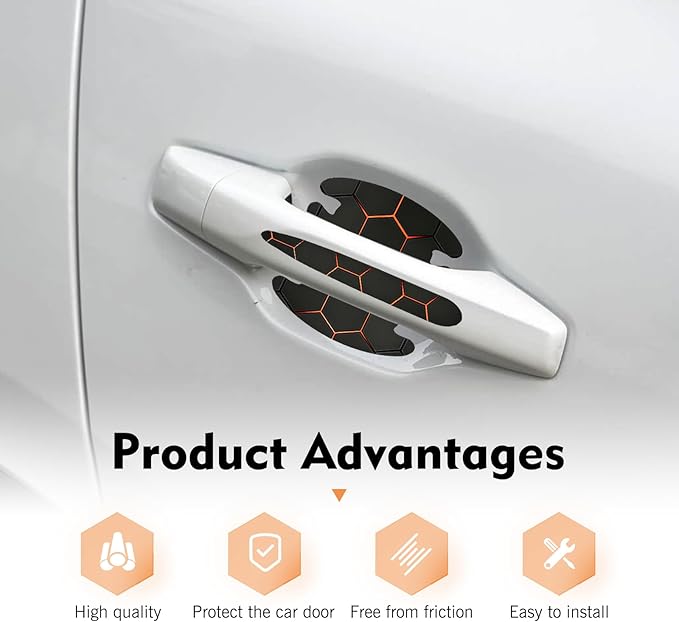 4 Pack Car Door Handle Scratch Protectors, 3D Geometry Patterned Anti-Scratch Door Handle Paint Film Cover Stickers, Universal Self-Adhesive Automotive Accessories for Most Cars (Style C)