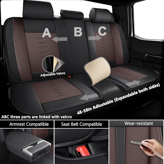 Premium Universal Car Seat Cover, Comfortable Leather Seat Cover for 96% of Models, Waterproof Car Seats Protectors Cushions for 5 Seats(Black+Coffee)