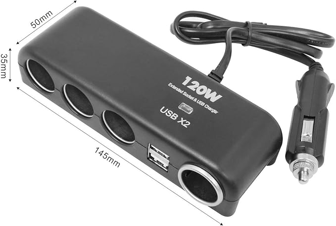 4 Way Car Charger Splitter Power Adapter with Multi Socket Dual USB 12V-24V Plug Charger for iPhone iPad Samsung GPS Dashcam